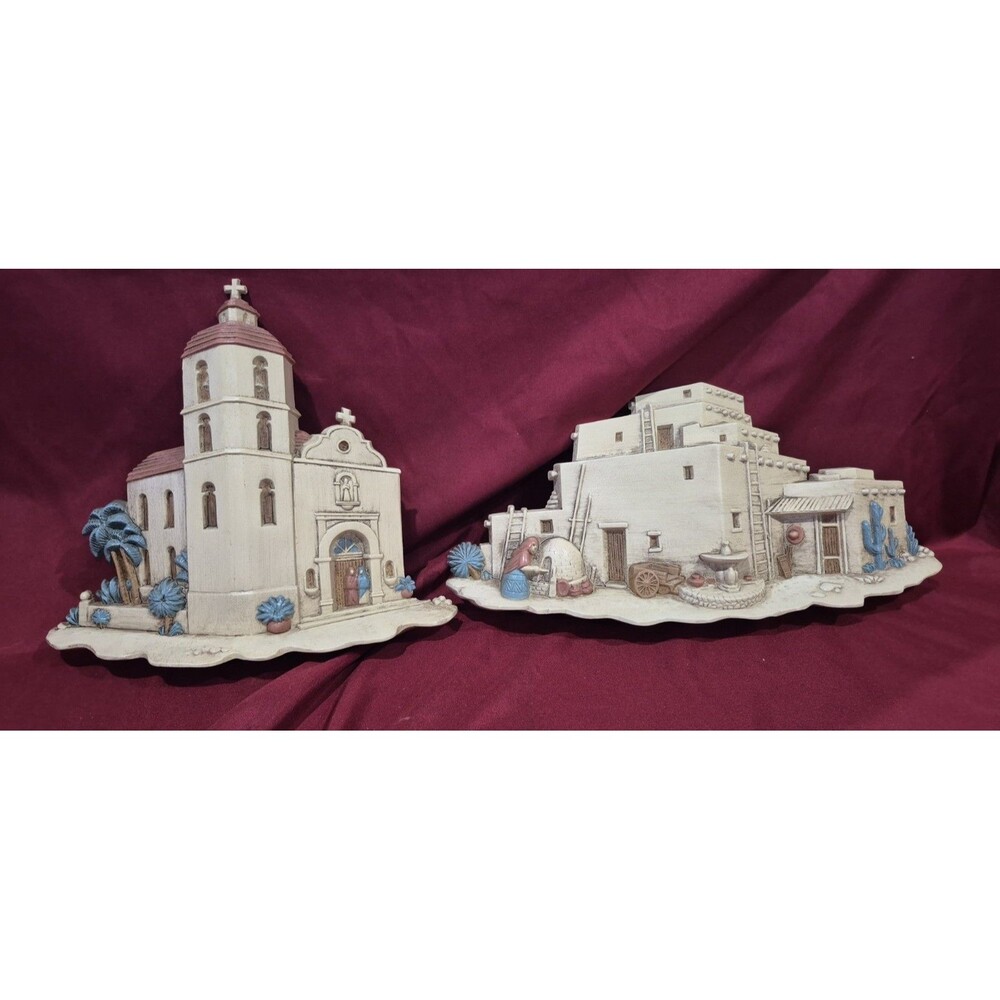 Vtg 1993 Burwood Southwest Spanish Mission Church Adobe Pueblo Wall Plaques Set